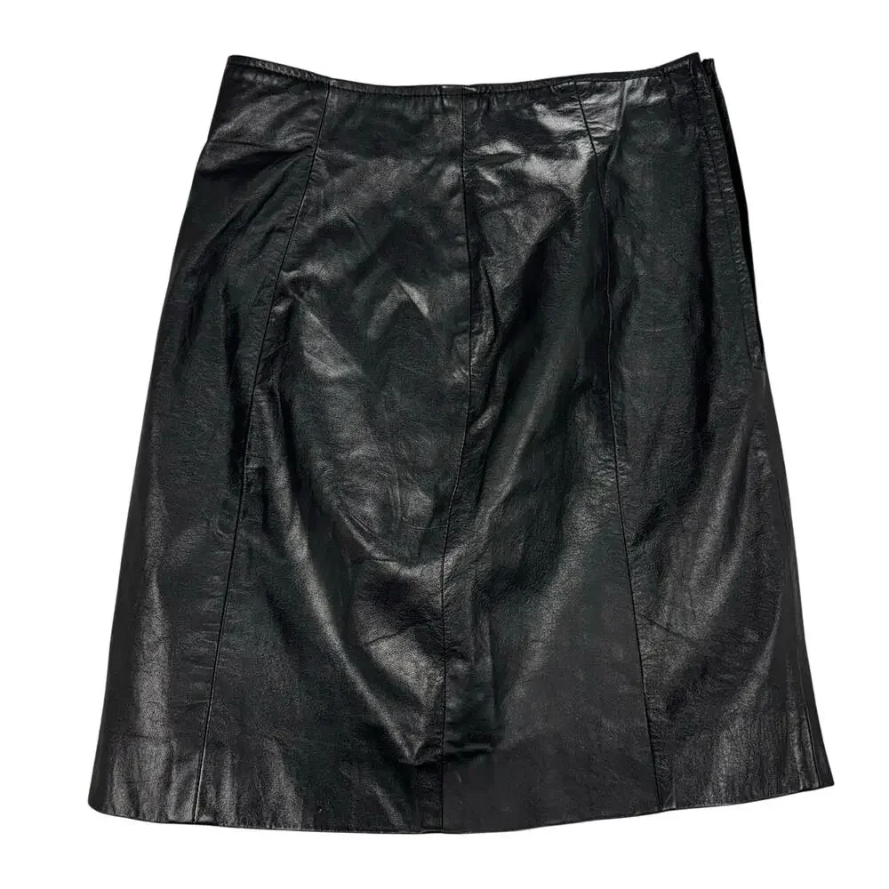 Byrnes & Baker Genuine Leather Black Mini Skirt Size 8 Y2K Minimalist Chic Retro